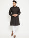 Vastramay Men's Black And White Cotton Kurta Churidar Set